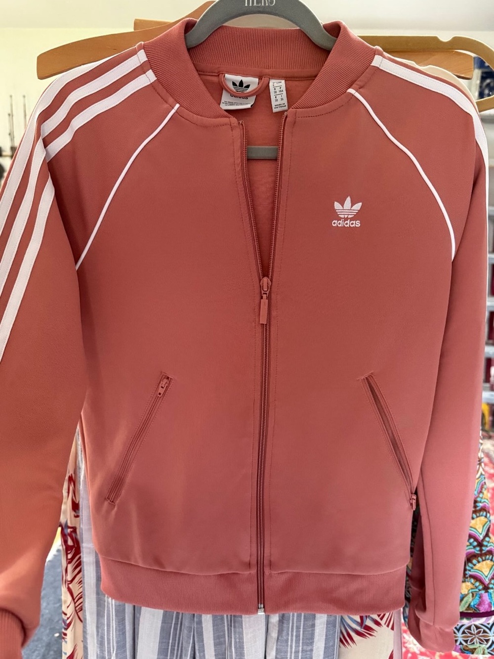 adidas Rose Pink Track Jacket with White Stripes